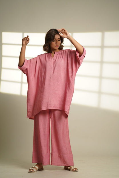 Cotton loungewear set, rosewater pink linen pajama set, oversized tunic set, cotton pajamas, long oversized tops and pants, gifts for women