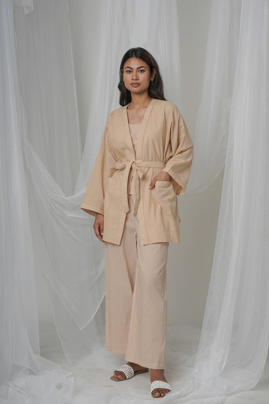 Summer beige loungewear, organic cotton, oversized capes, underwear and pants, comfy pajama sets, custom made large and small sizes, casual wear