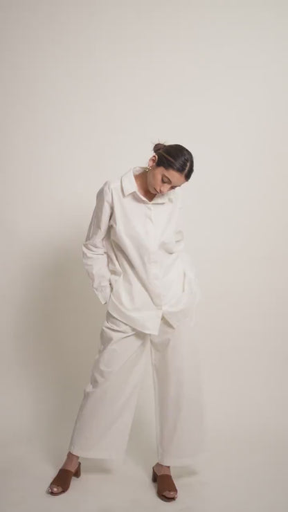 White Co-ord set, Organic Cotton, Oversized Shirt and Pants, Smart Comfy Casual Outfit, Custom Plus Size Streetwear, Travel Easy Leisurewear